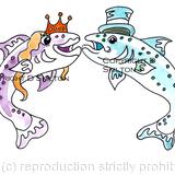 Trout cartoon wedding bride and groom, a wedding invitation perhaps or thank you card. This is on a 6 by 4 card.