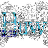 HUW as a boys name. This has a Welsh dragon on the knight's shield. This is an example of a name art design which can be a card, postcard, print, or we can even sell you the scan for you to use and print any way you like.