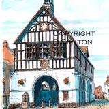Bridgnorth town hall colour as a signed print on a4 watercolour paper. Unmounted.