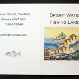 Fishing lakes example of a possible fishing record card cover, or notelet from a fishery or pools. We design what you want and need for the fishing industry , groups and  individuals.