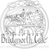 Bridgnorth view of the bridge from lowtown. Example of a colouring in design for any hotel, cafe, b&b etc. Any name can be within this design as the wording. Please ask. 