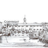 Stourport Canal Basin pencil and pen as a greeting card, prints and postcards are also available.