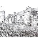 Stokesay Castle pencil and pen from outside by the church as a signed print on watercolour paper unmounted