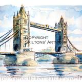 london tower bridge watercolour as a greeting card. Prints available.