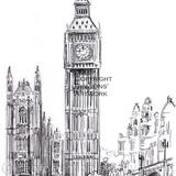 London Big Ben pencil drawing as a greeting card. 