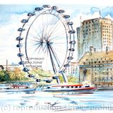 London eye watercolour as a greeting card or notelet. Prints and postcards available.