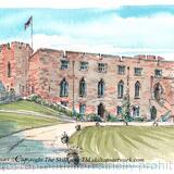 60 SHREWSBURY castle greeting cards or invitation cards, either black and white or watercolour image ivory 6 by 4 inch greeting card with a brown recycled envelope.