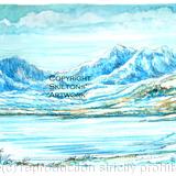 Snowdon from Capel Curig in snow as a greeting card or bespoke notelet. Prints and postcards available.