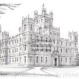 Hampshire Highclere Castle pencil and pen as a signed laser print in a 7 by 9 inch mount to fit a standard frame. Cards available.