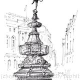 London Piccadilly Eros pencil and pen as a greeting card or bespoke notelet or even an invitation card. Prints and postcards available.