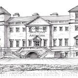 Hagley Hall Worcestershire pencil and pen as a signed  print on a4 watercolour paper. Unmounted.