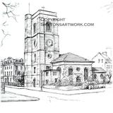London Chelsea old church wedding venue pencil and pen as a blank card for you to print or write. Prints available.