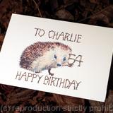 Hedgehog birthday card bespoke with any name and any age. Year instead of age can be done.