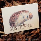 8 Skillipigs 'Just for you' card. Skillipig greeting card with brown recycled envelope.