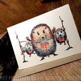 Hedgehog Skillipigs card 'The runners' No. 31 . Greeting card 6 by 4 inches with recycled envelope. This can have 'Your a winner< below the image or HAPPY BIRTHDAY perhaps. We do this in hedgehog stick writing.