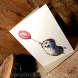 Hedgehog ( Skillipig) with balloon ( no writing) N0. 32. This image can have HAPPY BIRTHDAY or any other short message in stick writing.