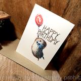 Hedgehog ( Skillipig) with balloon ( HAPPY BIRTHDAY) N0. 32. This image can have any other short message in stick writing instead .