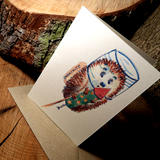Skillipig card No. 44 The rocket. Hedgehog card collection as 6 by 4 cards, Prints and other sizes available on request.