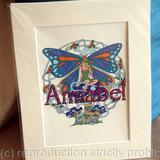 ANNABEL bespoke coloured name  design  mounted. Any name available in this design as well as others in this section of my site. These make ideal gifts to post.