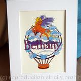 BETHANY unicorn and balloon print. Any name available Cards available on request.