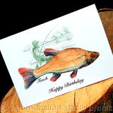 HAPPY BIRTHDAY tench card. One of our 'Gone Fishing' collection. This can say HAPPY BIRTHDAY SON or any name you like, just ask. 