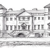 Hagley Hall Worcestershire pen and pencil drawing as a signed  print on a4 watercolour paper. Unmounted.