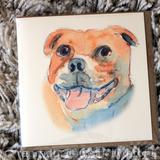 Staffordshire Bull Terrier 6 by 6 card with recycled brown envelope.