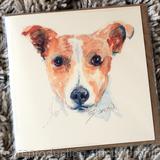 Jack Russell portrait card 6 by 6 inches with brown recycled envelope. Signed prints in 7 by 9 inch mount available on request.