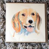 Beagle portrait card 6 by 6 inches with brown recycled envelope.
