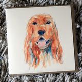 Golden retriever card 6 by 6 inches with recycled brown envelope. Signed prints mounted in a 7 by 9 inch mount available.