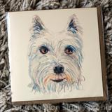Westie card 6 by 6 inches square with brown recycled envelope. Prints available.