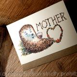 96 MOTHER skillipig ( fun hedgehog ) card. 6 by 4 inch ivory card with recycled envelope.