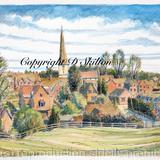 Cleobury mortimer Village and church from the hill, Colour. card 6 by 4 with envelope. Prints also available.