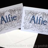 Dog name cards ALFIE one says thank you the other blank. Sold in pairs but they can be the same if you let us know.