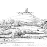 Glastonbury Tor pencil and pen drawing Signed a4 print on watercolour paper, unmounted.