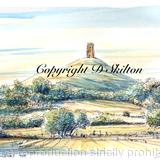 Glastonbury Tor pen pencil and watercolour Signed a4 print on watercolour paper, unmounted.