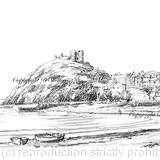 Criccieth beach and Castle as a signed and mounted laser print. Mount to fit 7 by 9 inch frame. Cards available.