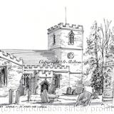 Elmley Castle church  b and w drawing Signed a4 print on watercolour paper, unmounted.