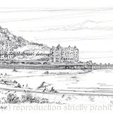 Llandudno Pencil and pen as a signed mounted laser print, mounted to fit standard 7 by 9 inch frame. Cards available.