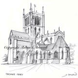 Pershore Abbey pencil drawing as a signed print on A4 watercolour paper unmounted