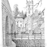 Bewdley bridge river and church. Signed a4 print on watercolour paper, unmounted.