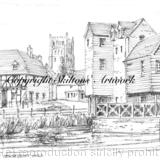 Tewkesbury Mill and the River Avon pen and pencil drawing as a print. Printed and signed, mounted in a standard 7 by 9 inch mount. Cards available on request.
