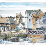 Tewkesbury mill and the river avon pen watercolour Signed a4 print on watercolour paper, unmounted.