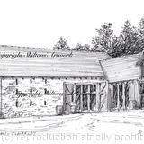 Bridal Barn Claverley Shropshire as a pen and pencil drawing as a signed  print on a4 watercolour paper. Unmounted. greeting cards available.