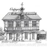 Leominster Grange Court, Black and white pen and pencil drawing as a 6 by 4 inch greeting card