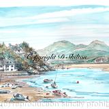 Borth y Gest Nr Porthmadog pen pencil and watercolour as a laser print. Prints signed and mounted in a 7 by 9 inch standard mount.