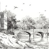 Glanusk, The Bridge. Wedding and party venue as a print. signed  print on a4 watercolour paper. Unmounted. greeting cards available.