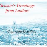 Ludlow Christmas card with castle and clee Hill from Whitcliffe. 6 by 4 greeting card with white envelope. 