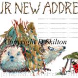 318 'Our new Address' card Skillipig shelter with lines for address. We can print your new address for you.