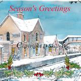Bewdley Station in snow, SEASONS GREETINGS Christmas card. 6 by 4 inch card with white envelope.